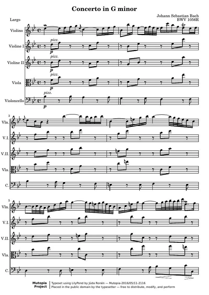 Первая страница нот «Концерт G минор (BWV 1056R) — BWV1056R-Schreck-conductor»