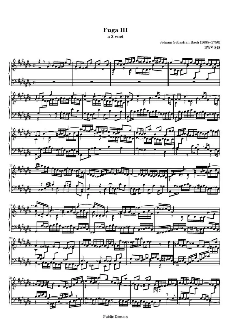 Первая страница нот «Das Wohltemperierte Clavier I, Fuga III»