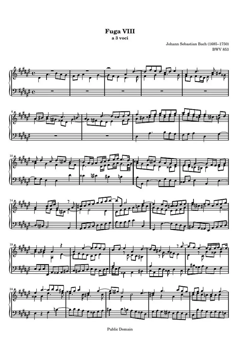 Первая страница нот «Das Wohltemperierte Clavier I, Fuga VIII»