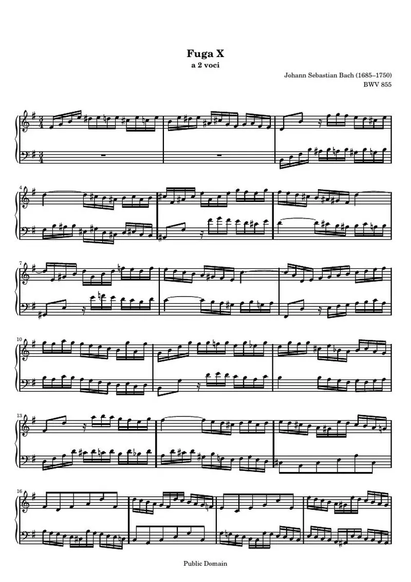 Первая страница нот «Das Wohltemperierte Clavier I, Fuga X»