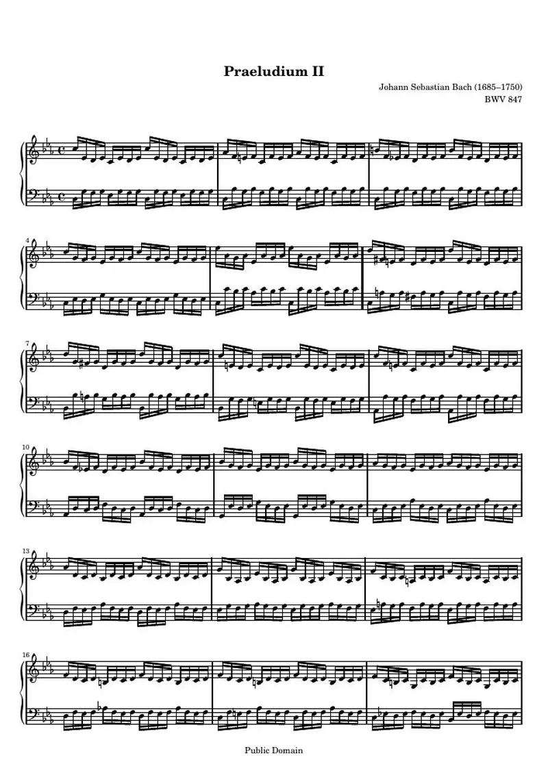 Первая страница нот «Das Wohltemperierte Clavier I, Praeludium II»