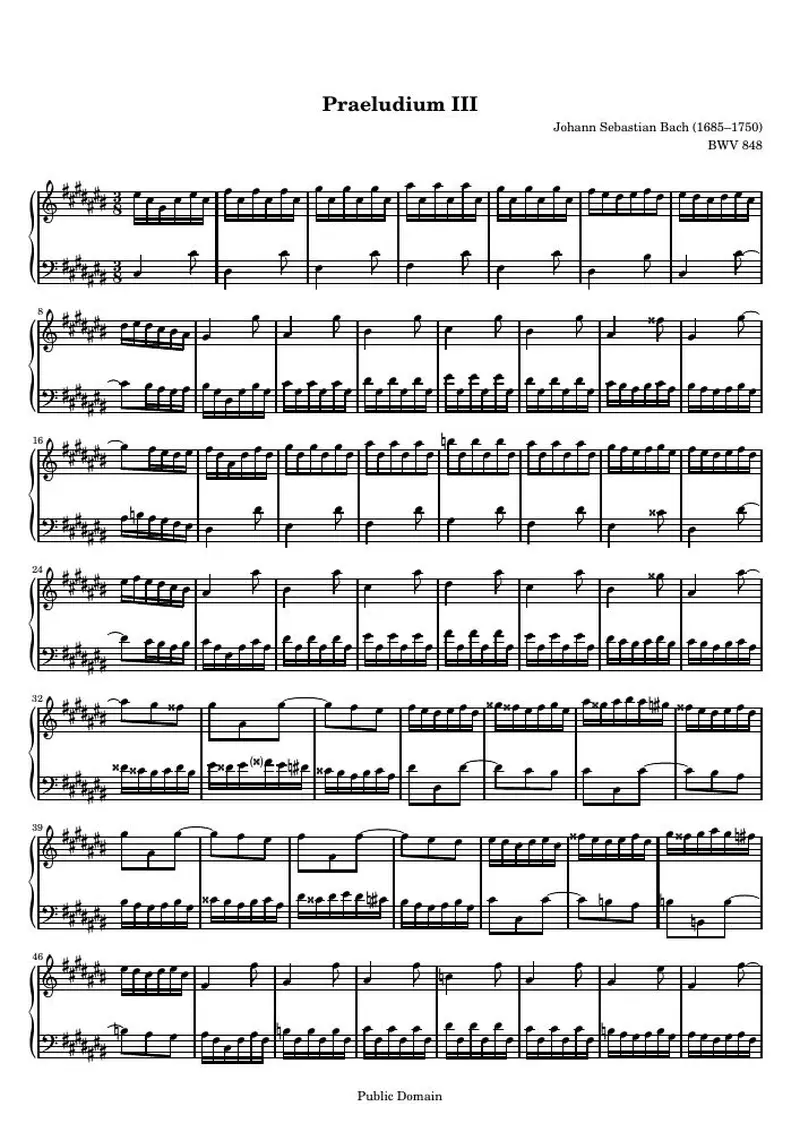 Первая страница нот «Das Wohltemperierte Clavier I, Praeludium III»
