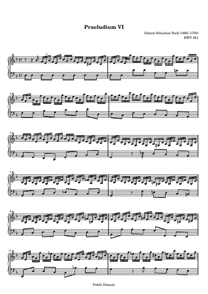 Первая страница нот «Das Wohltemperierte Clavier I, Praeludium VI»