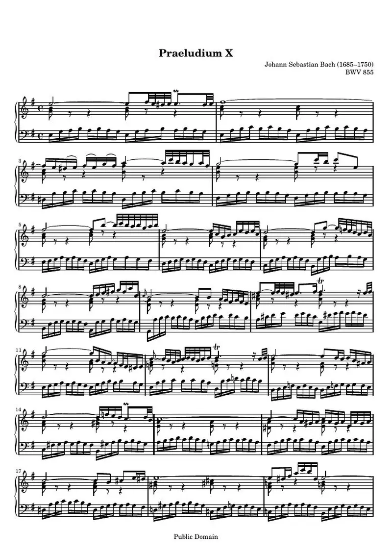 Первая страница нот «Das Wohltemperierte Clavier I, Praeludium X»