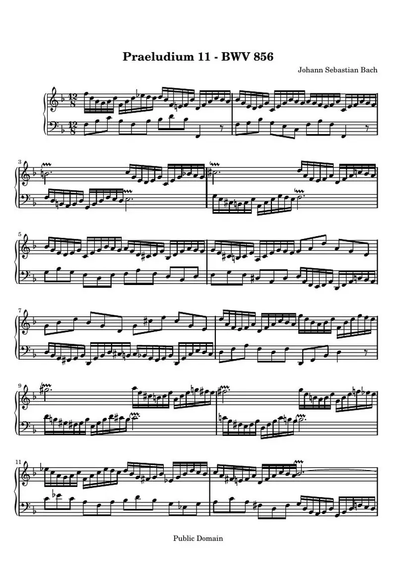 Первая страница нот «Das Wohltemperierte Clavier I, Praeludium XI»