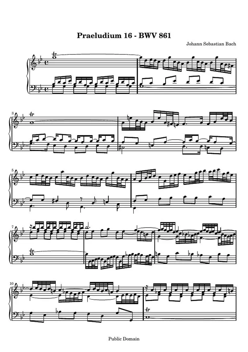 Первая страница нот «Das Wohltemperierte Clavier I, Praeludium XVI (BWV 861)»