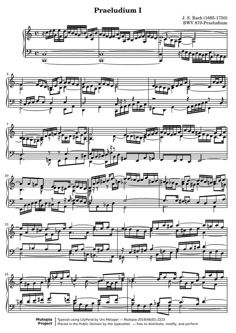 Первая страница нот «Das Wohltemperierte Clavier II, Praeludium I (BWV 870)»