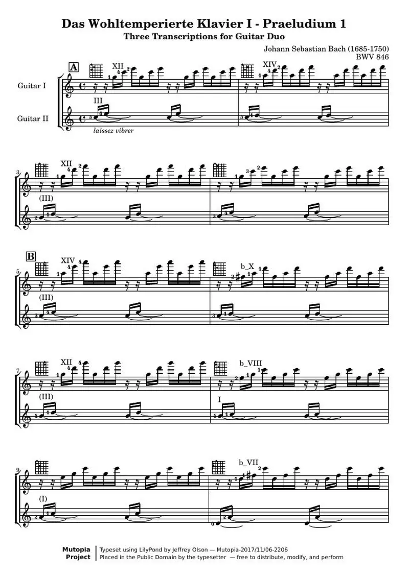 Первая страница нот «Das Wohltemperierte Klavier I, Praeludium I»