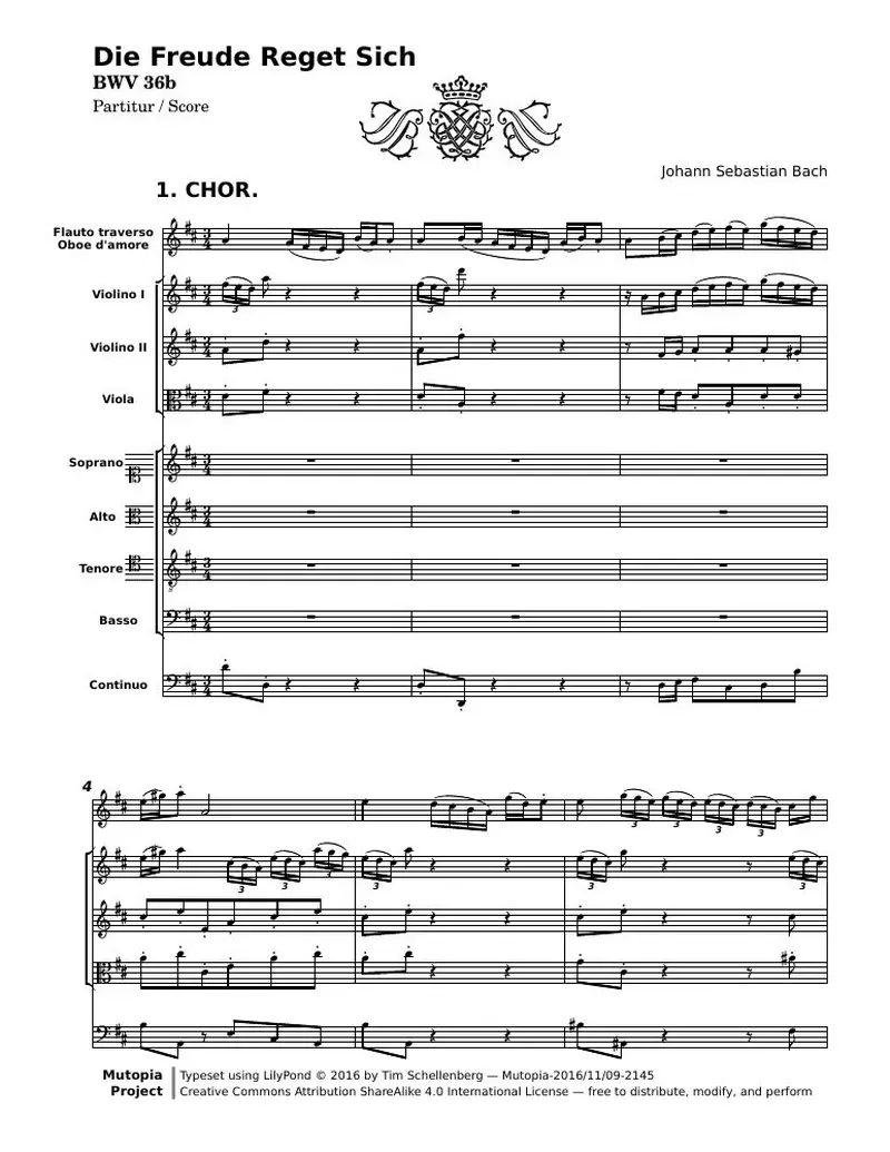 Первая страница нот «Die Freude Reget Sich (BWV 36b) — bwv0036b_conductor»
