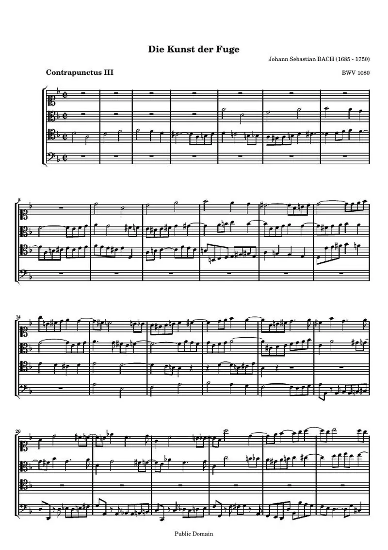 Первая страница нот «Die Kunst der Fuge, Contrapunctus III (BWV 1080)»