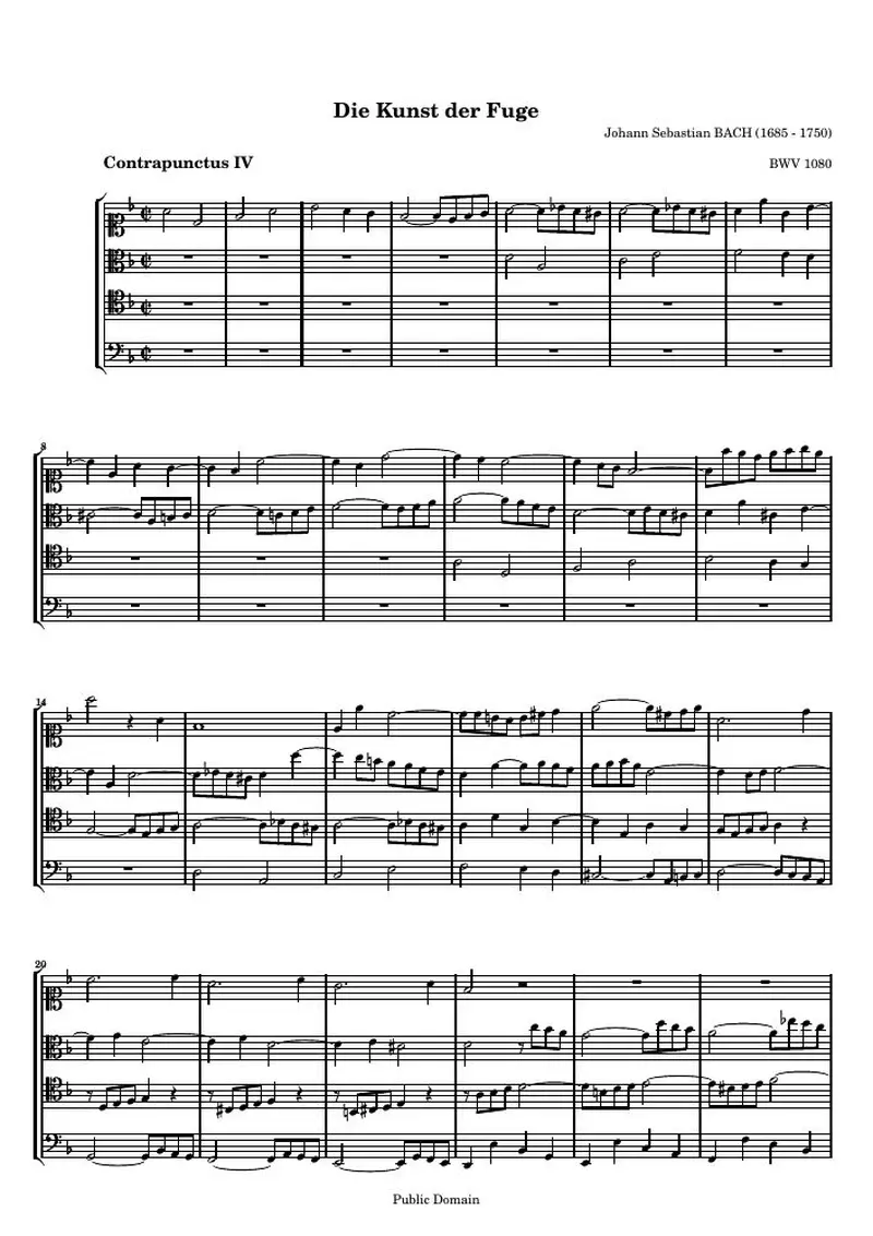 Первая страница нот «Die Kunst der Fuge, Contrapunctus IV (BWV 1080)»