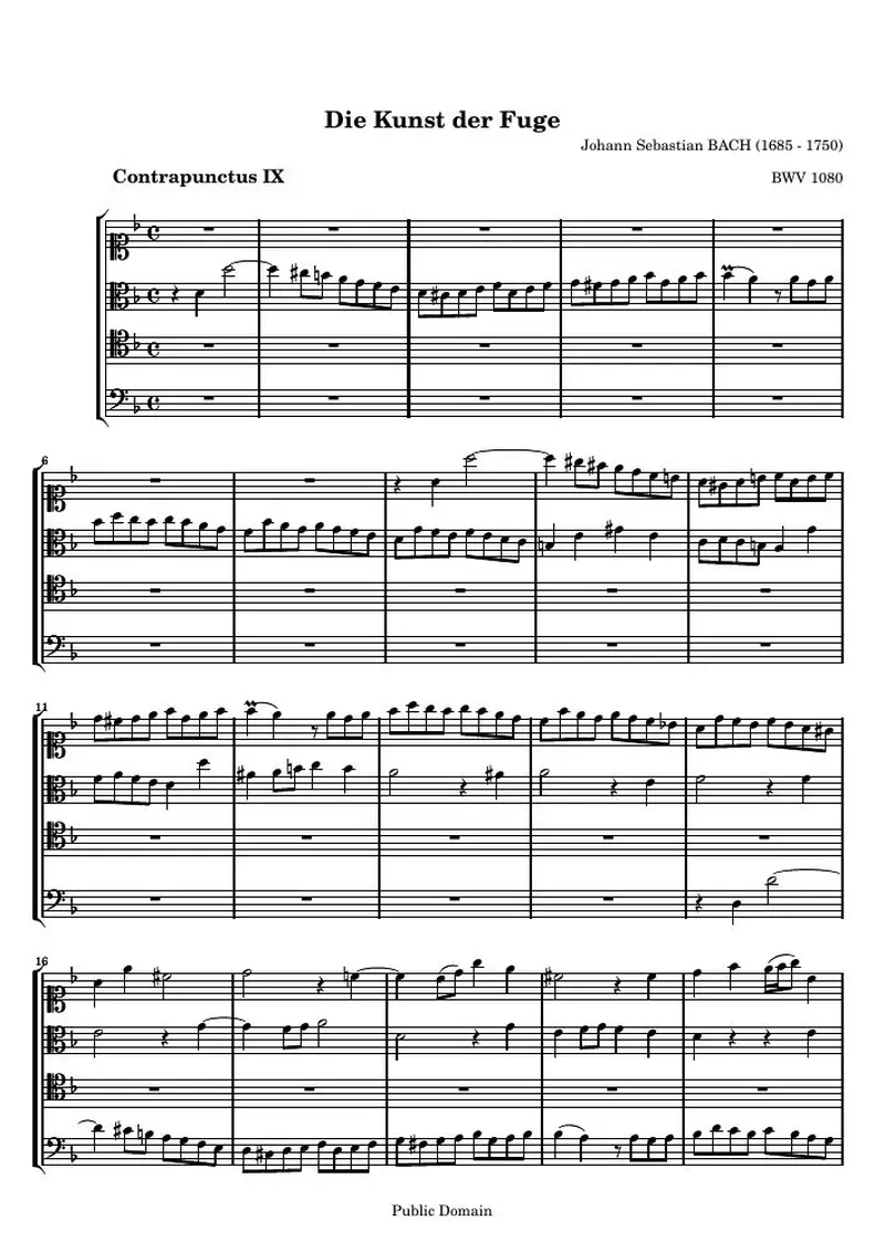 Первая страница нот «Die Kunst der Fuge, Contrapunctus IX (BWV 1080)»