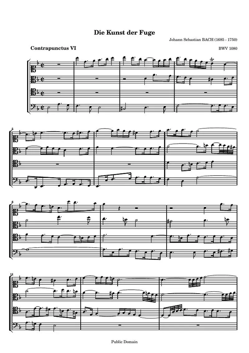 Первая страница нот «Die Kunst der Fuge, Contrapunctus VI (BWV 1080)»
