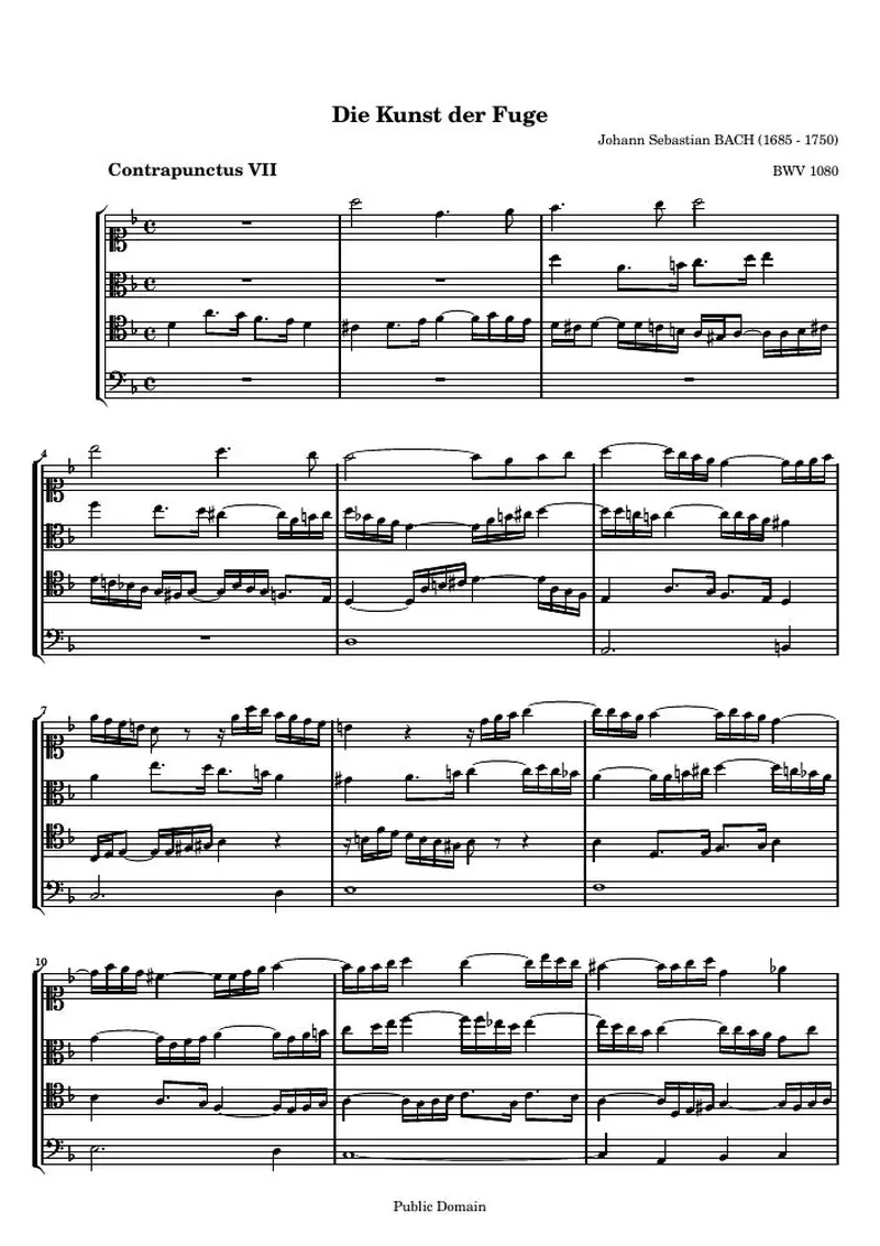 Первая страница нот «Die Kunst der Fuge, Contrapunctus VII (BWV 1080)»