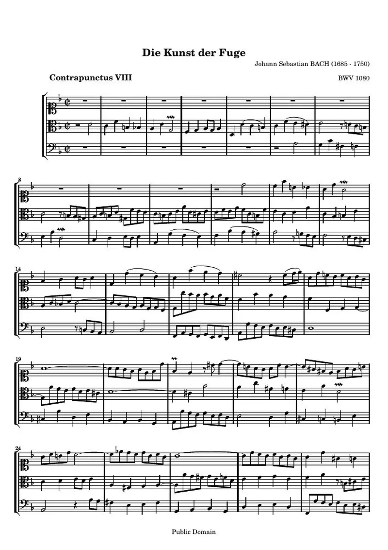 Первая страница нот «Die Kunst der Fuge, Contrapunctus VIII (BWV 1080)»