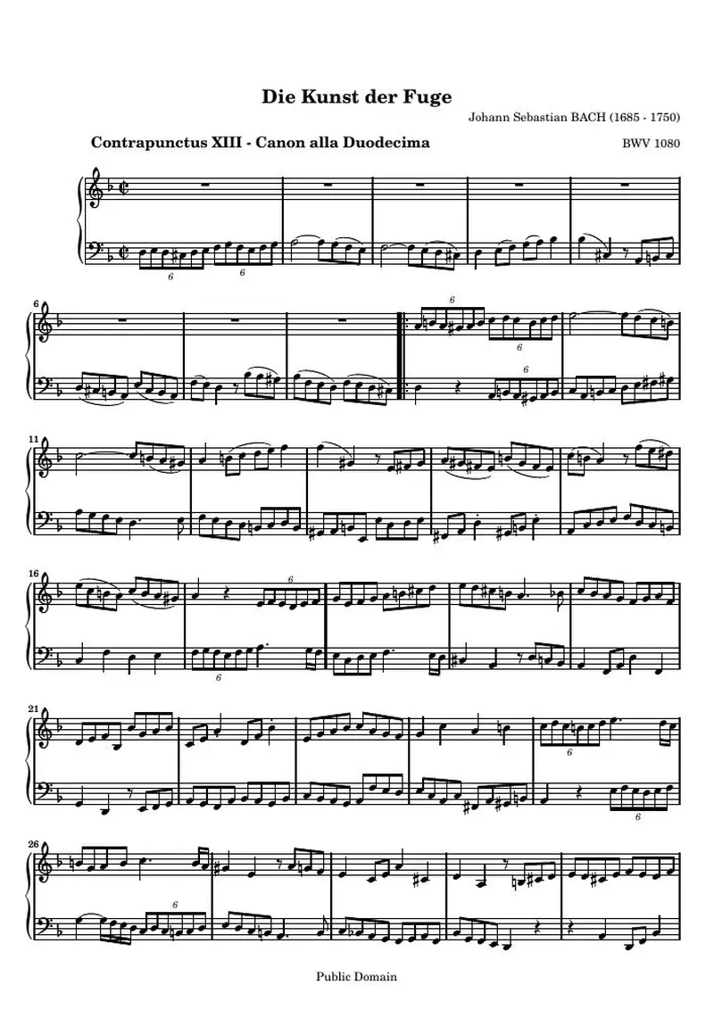 Первая страница нот «Die Kunst der Fuge, Contrapunctus XIII - Канон alla Duodecima (BWV 1080)»