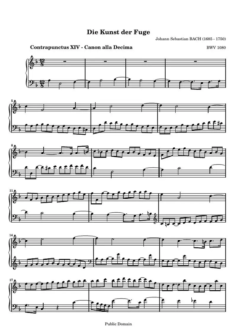 Первая страница нот «Die Kunst der Fuge, Contrapunctus XIV - Канон alla Decima (BWV 1080)»
