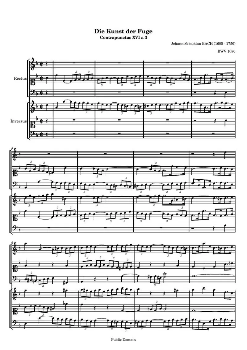 Первая страница нот «Die Kunst der Fuge, Contrapunctus XVI a 3 (rectus, inversus) (BWV 1080)»