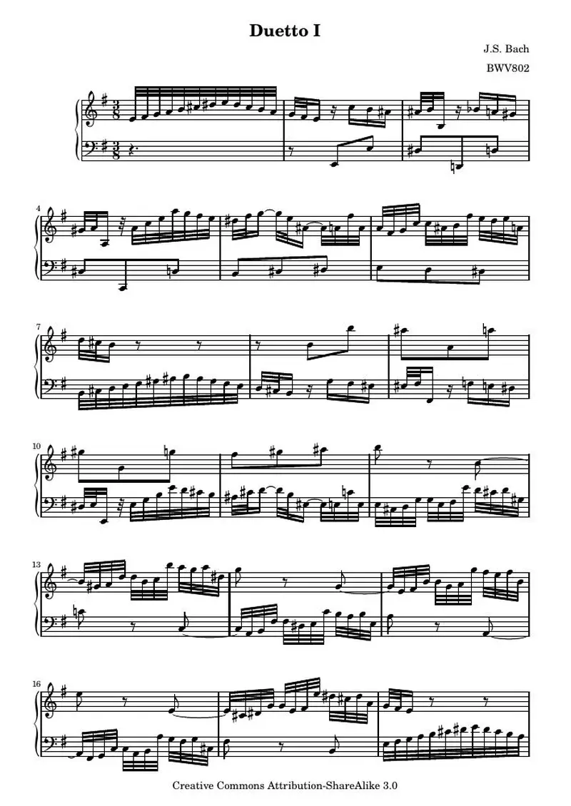 Первая страница нот «Duetto I»