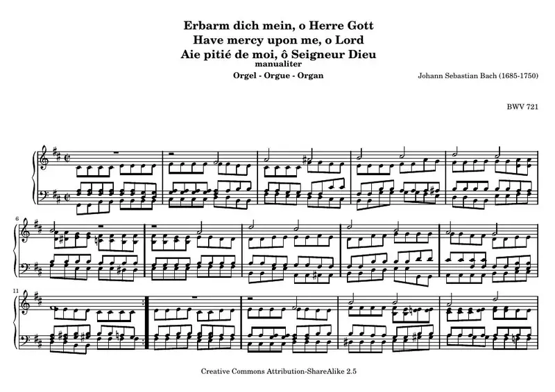 Первая страница нот «Erbarm dich mein, o Herre Gott»
