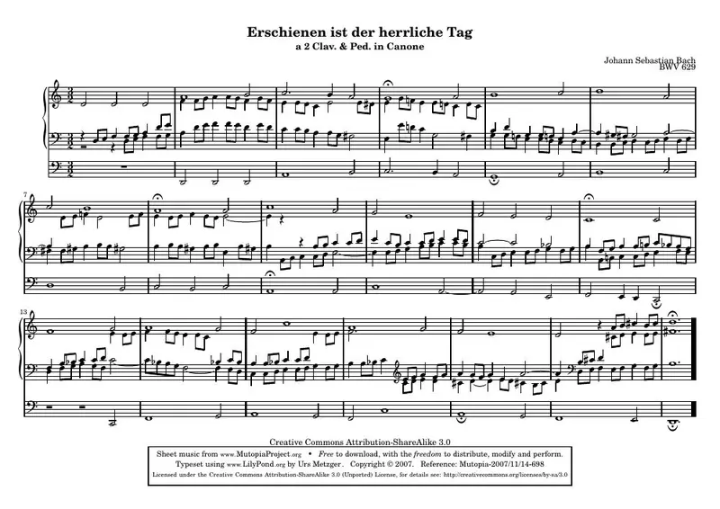 Первая страница нот «Erschienen ist der herrliche Tag»