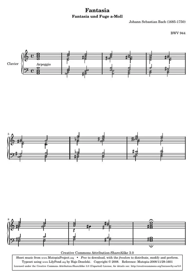 Первая страница нот «Фантазия BWV 944 (BWV 944)»