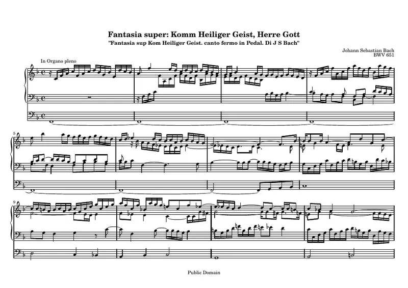 Первая страница нот «Фантазия super: Komm Heiliger Geist, Herre Gott»