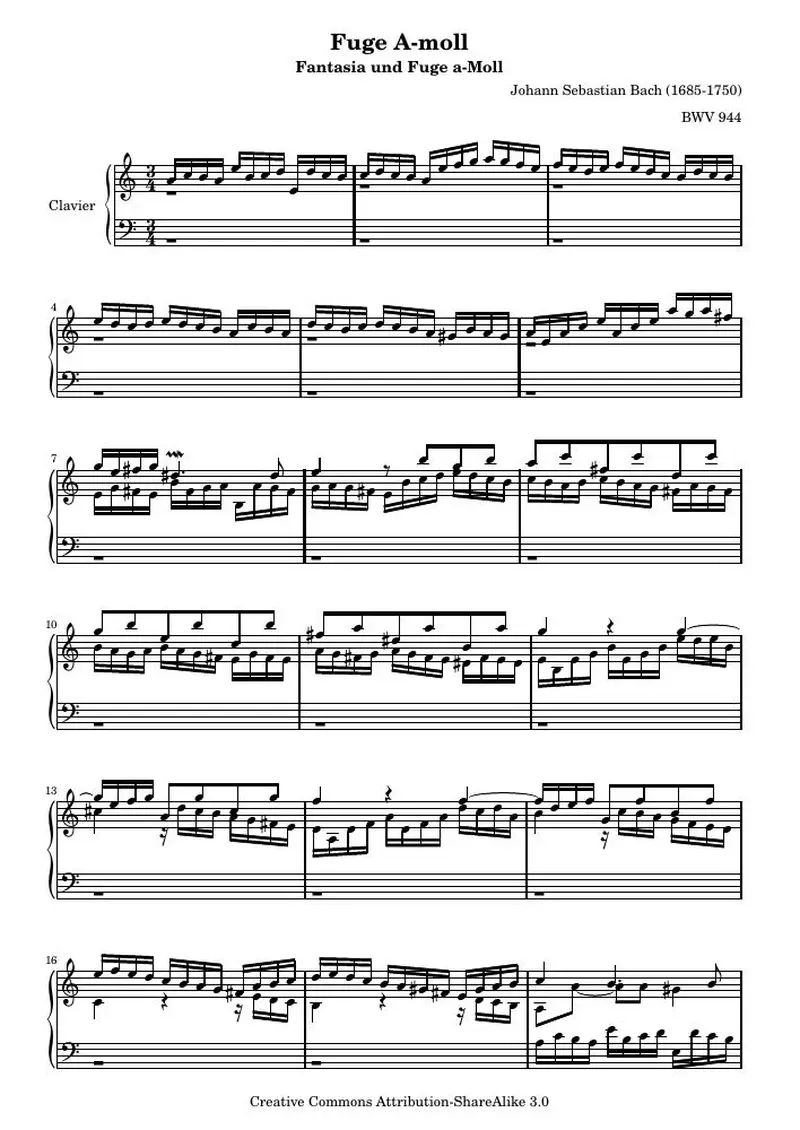 Первая страница нот «Fuge A минор BWV 944 (BWV 944)»