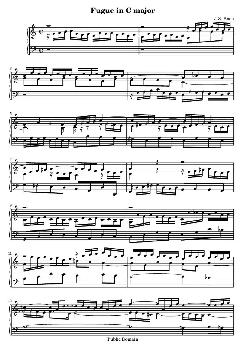 Первая страница нот «Фуга C major (BWV 952)»