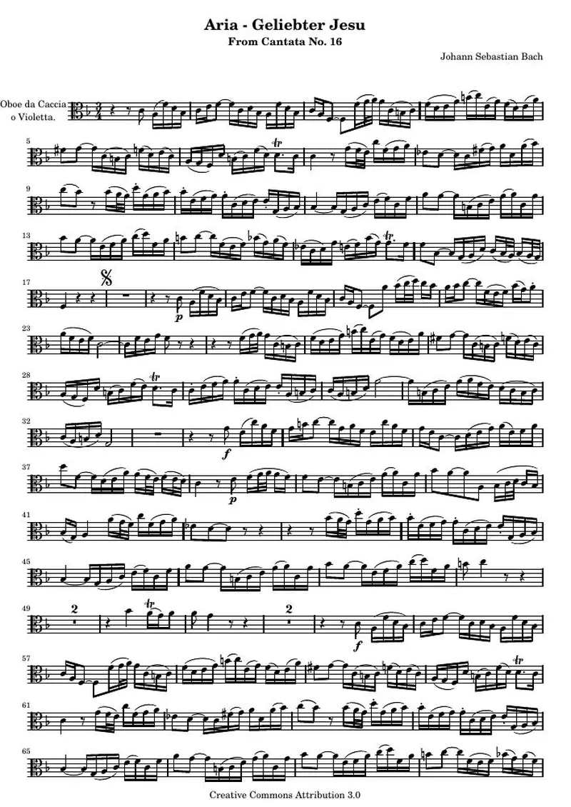 Первая страница нот «Geliebter Jesu - From Cantata № 16 (BWV 16) — oboedacaccia_-_original_clefs»