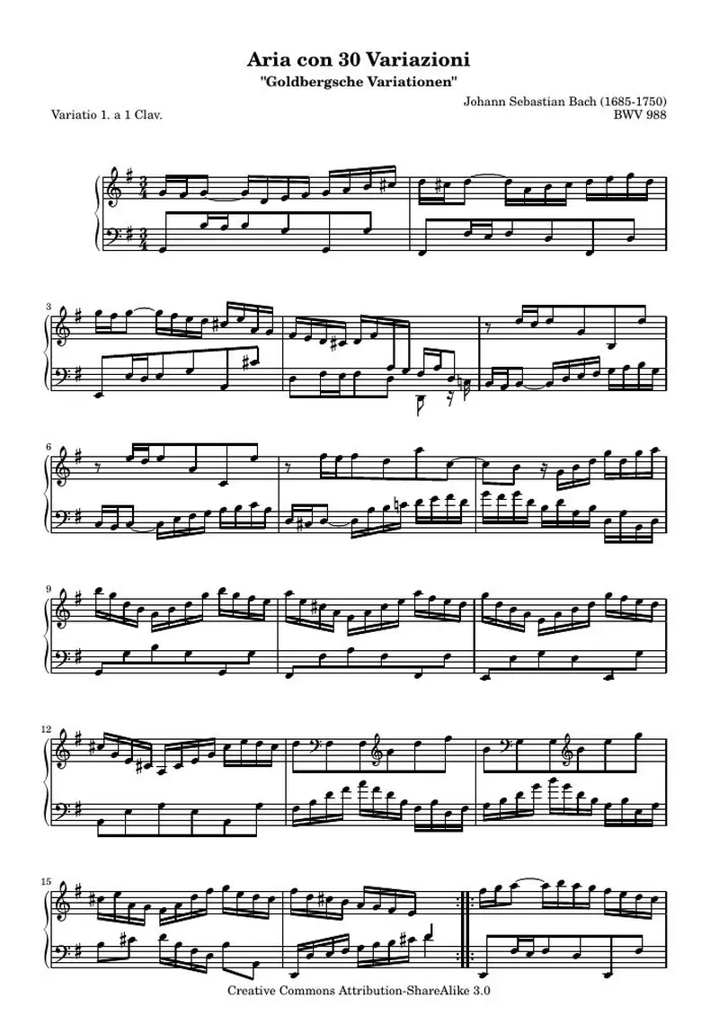 Первая страница нот «Гольдберг-вариации - 1 (BWV 988)»