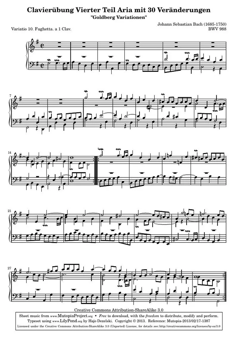 Первая страница нот «Гольдберг-вариации - 10 (BWV 988)»