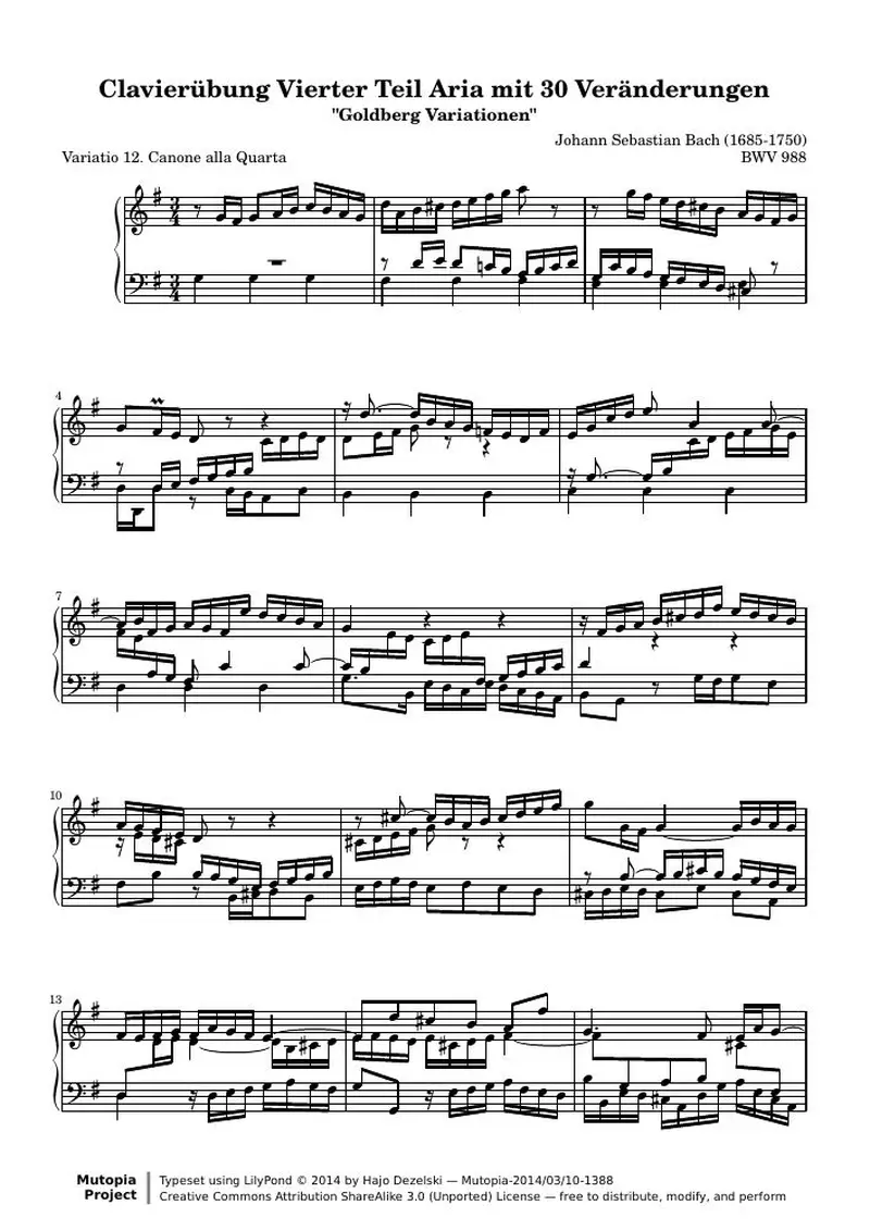 Первая страница нот «Гольдберг-вариации - 12 (BWV 988)»