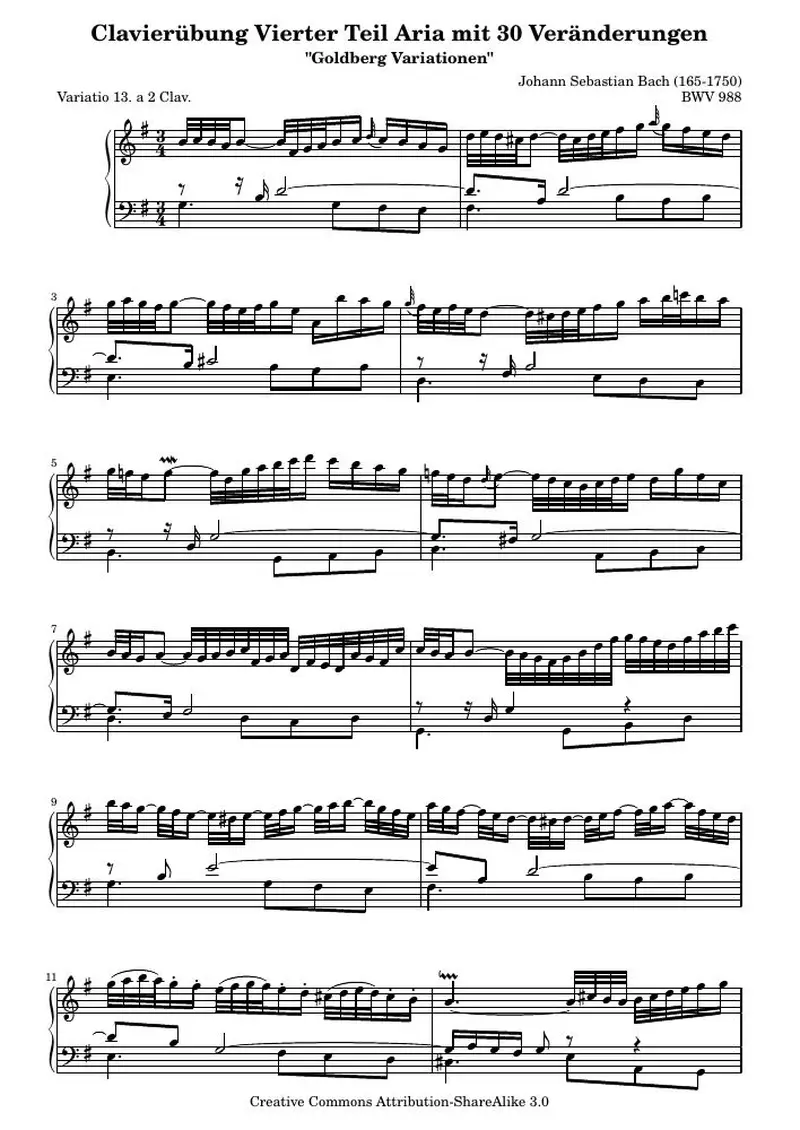 Первая страница нот «Гольдберг-вариации - 13 (BWV 988)»