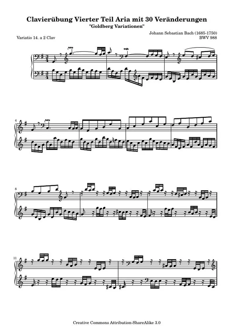 Первая страница нот «Гольдберг-вариации - 14 (BWV 988)»