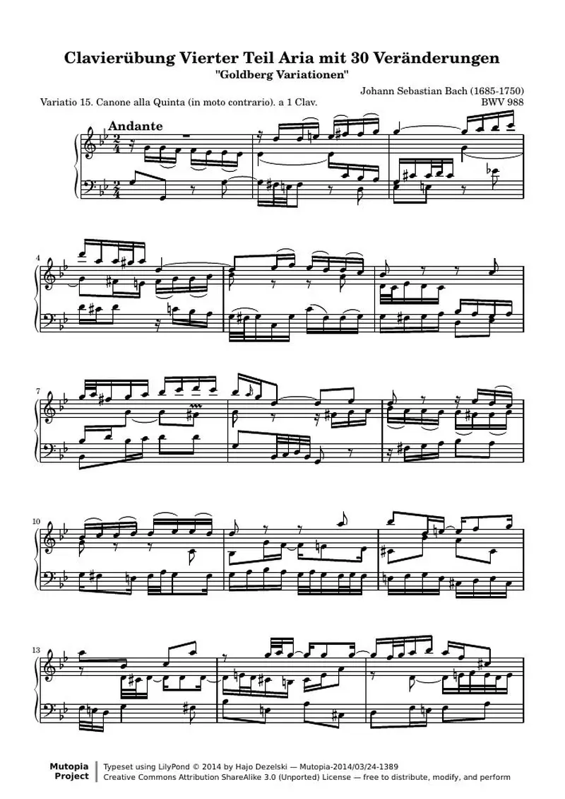 Первая страница нот «Гольдберг-вариации - 15 (BWV 988)»