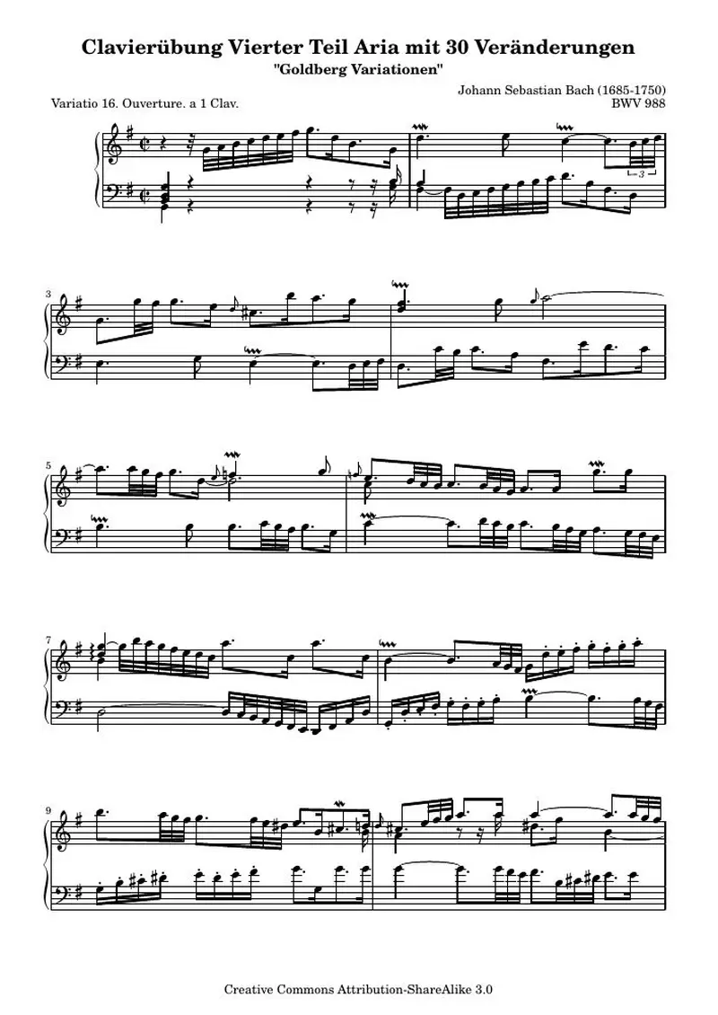 Первая страница нот «Гольдберг-вариации - 16 (BWV 988)»