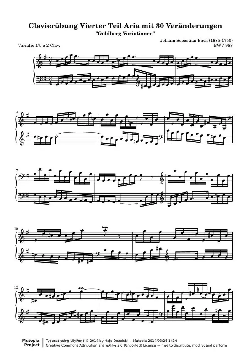 Первая страница нот «Гольдберг-вариации - 17 (BWV 988)»