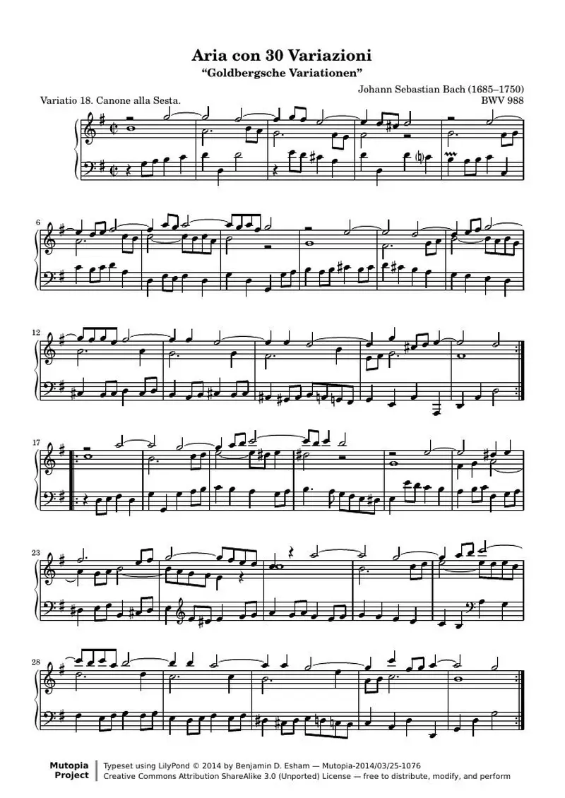 Первая страница нот «Гольдберг-вариации - 18 (BWV 988)»