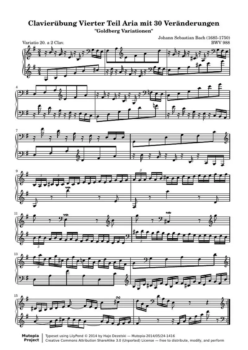 Первая страница нот «Гольдберг-вариации - 20 (BWV 988)»