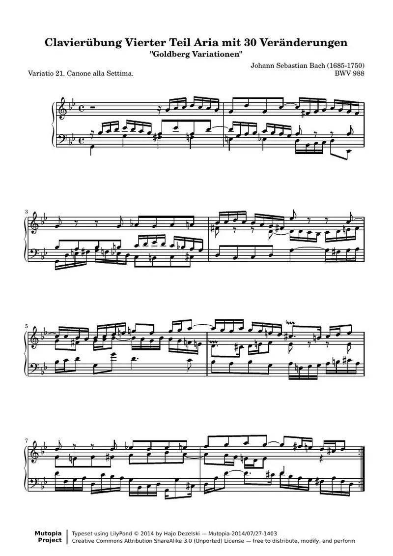 Первая страница нот «Гольдберг-вариации - 21 (BWV 988)»