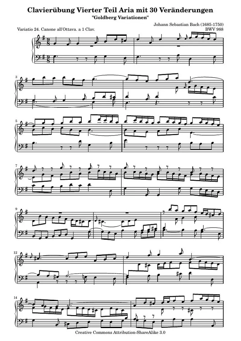 Первая страница нот «Гольдберг-вариации - 24 (BWV 988)»