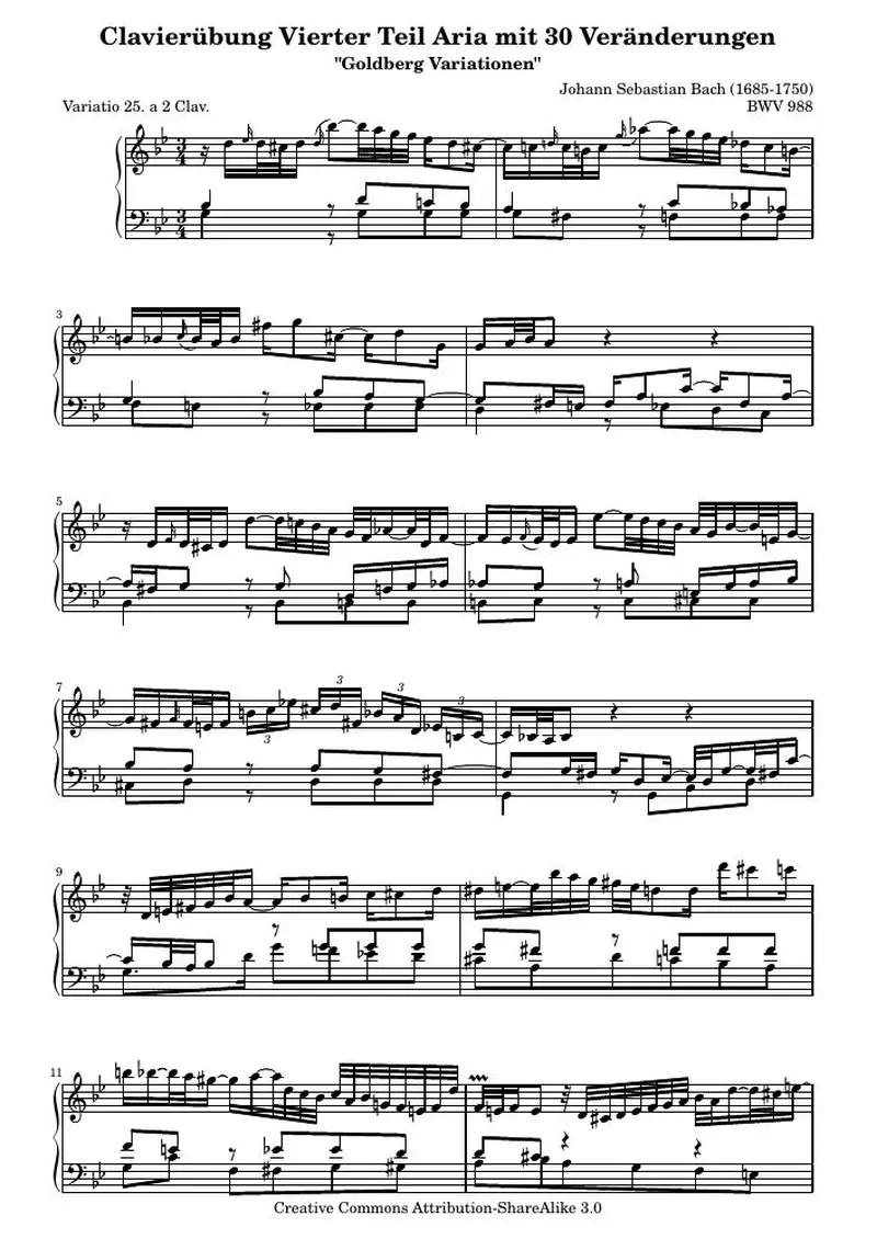 Первая страница нот «Гольдберг-вариации - 25 (BWV 988)»