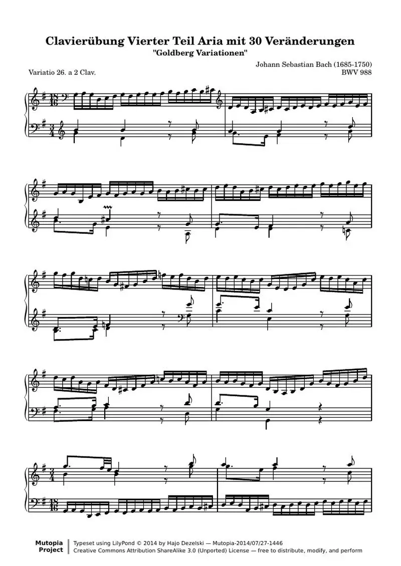 Первая страница нот «Гольдберг-вариации - 26 (BWV 988)»