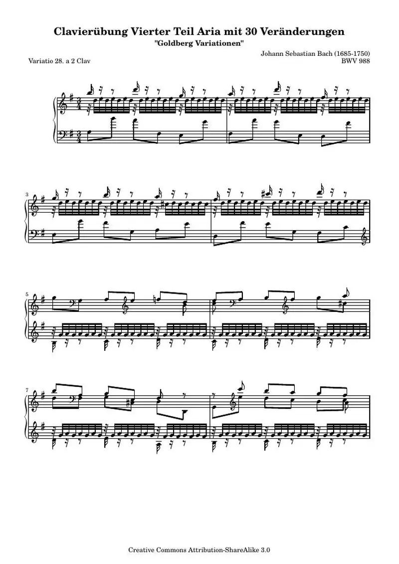 Первая страница нот «Гольдберг-вариации - 28 (BWV 988)»