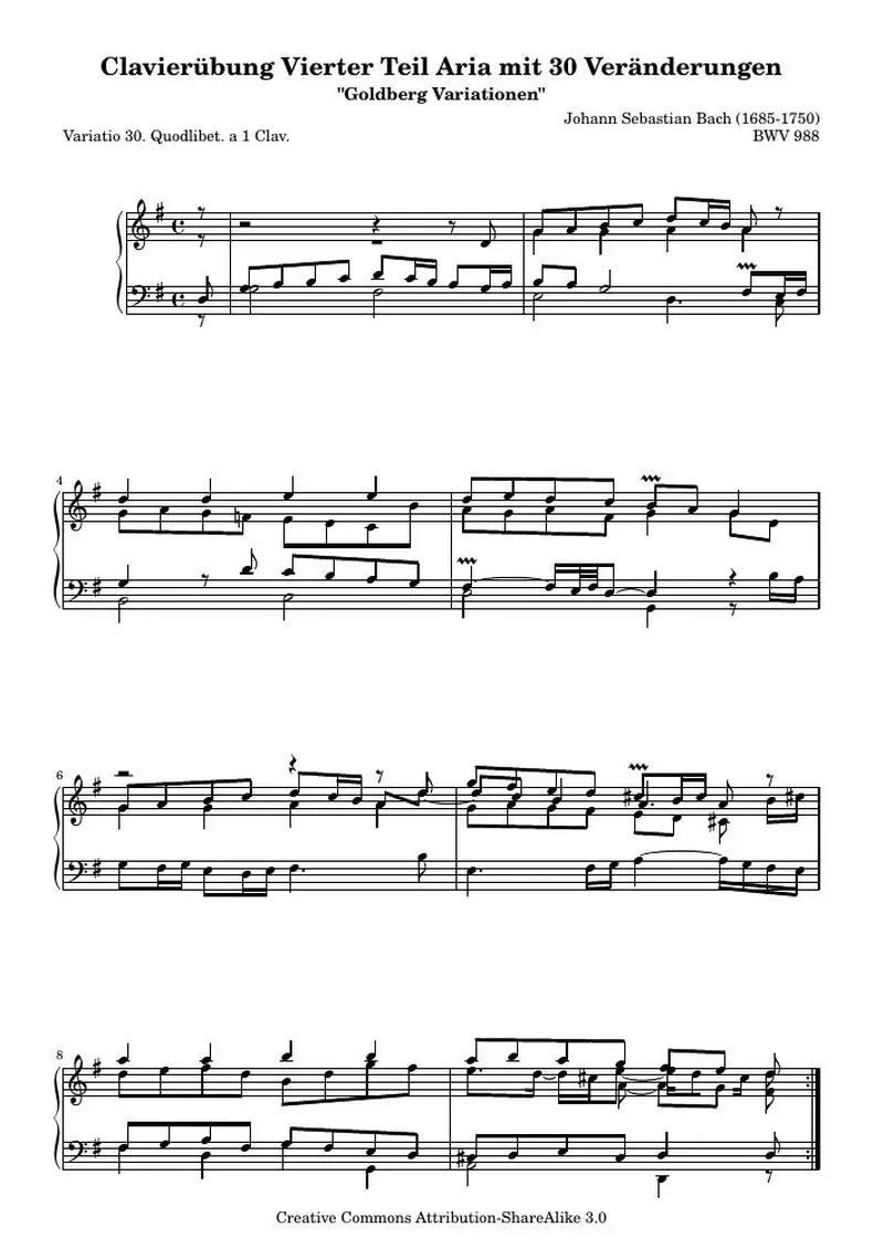Первая страница нот «Гольдберг-вариации - 30 (BWV 988)»