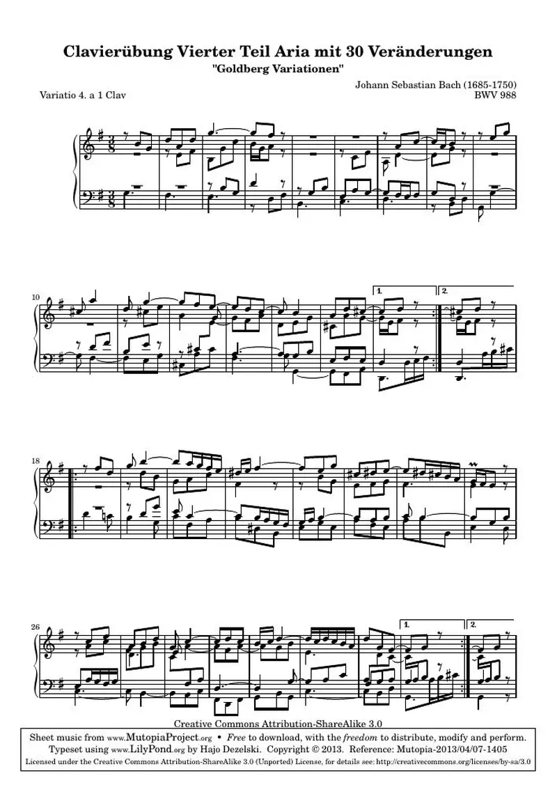 Первая страница нот «Гольдберг-вариации - 4 (BWV 988)»