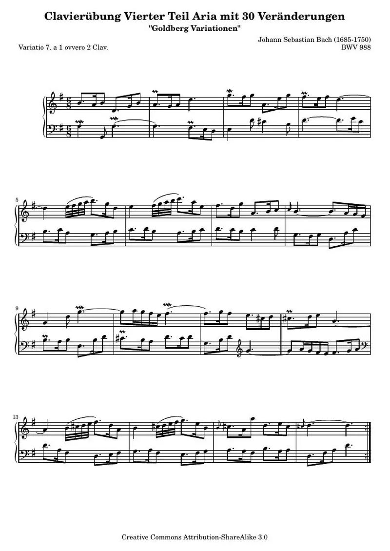 Первая страница нот «Гольдберг-вариации - 7 (BWV 988)»