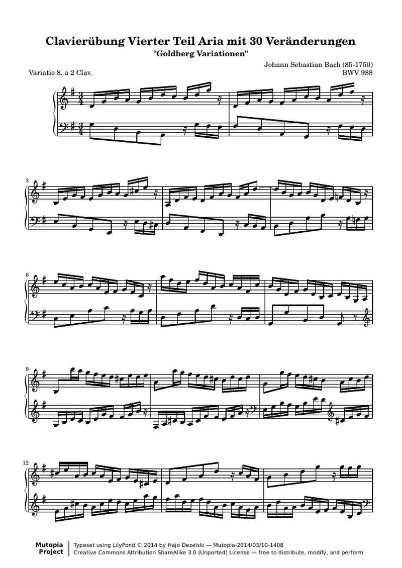 Первая страница нот «Гольдберг-вариации - 8 (BWV 988)»