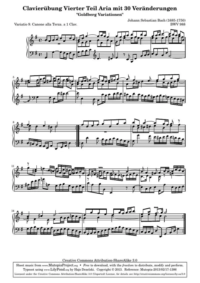 Первая страница нот «Гольдберг-вариации - 9 (BWV 988)»